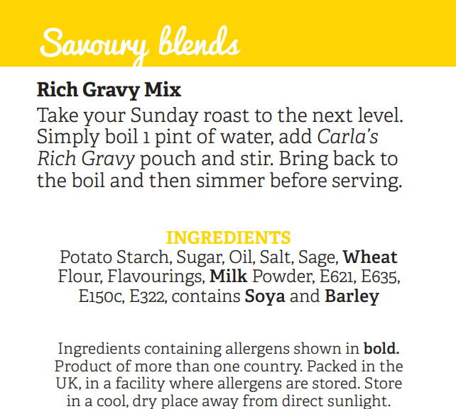 Carla's Foods Ltd – wholesale Dried spice mix – Carla's Rich Gravy Mix 45g2