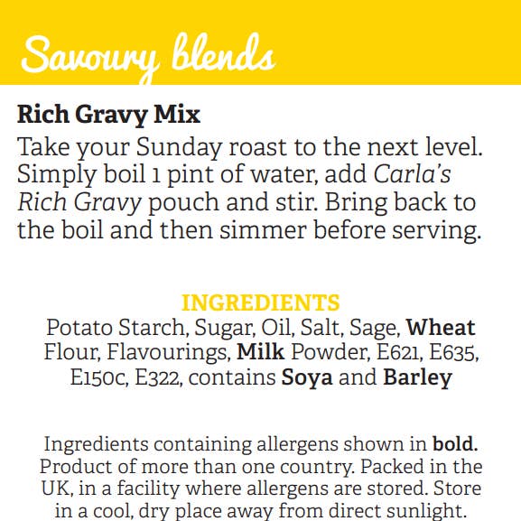 Carla's Foods Ltd – wholesale Dried spice mix – Carla's Rich Gravy Mix 45g2