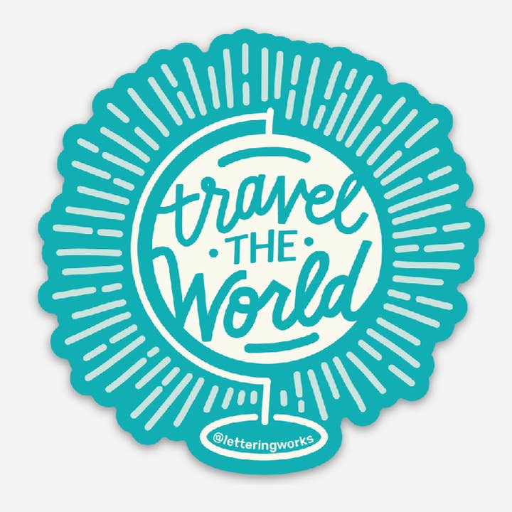 Travel the World Globe Sticker for wholesale by Lettering Works