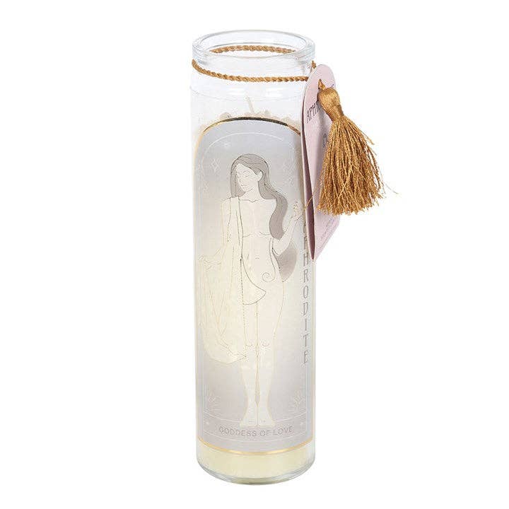 Something Different Wholesale - Wholesale Jar/Filled Candle - Aphrodite Goddess Tube Candle with Rose Quartz Crystals1