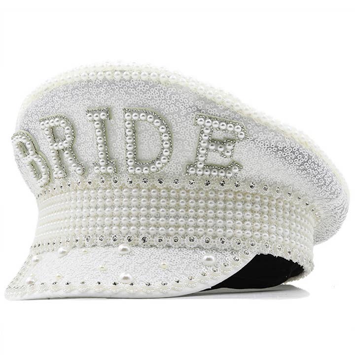 White BRIDE Pearl Flat Performance Hat C0572 for wholesale on Faire0