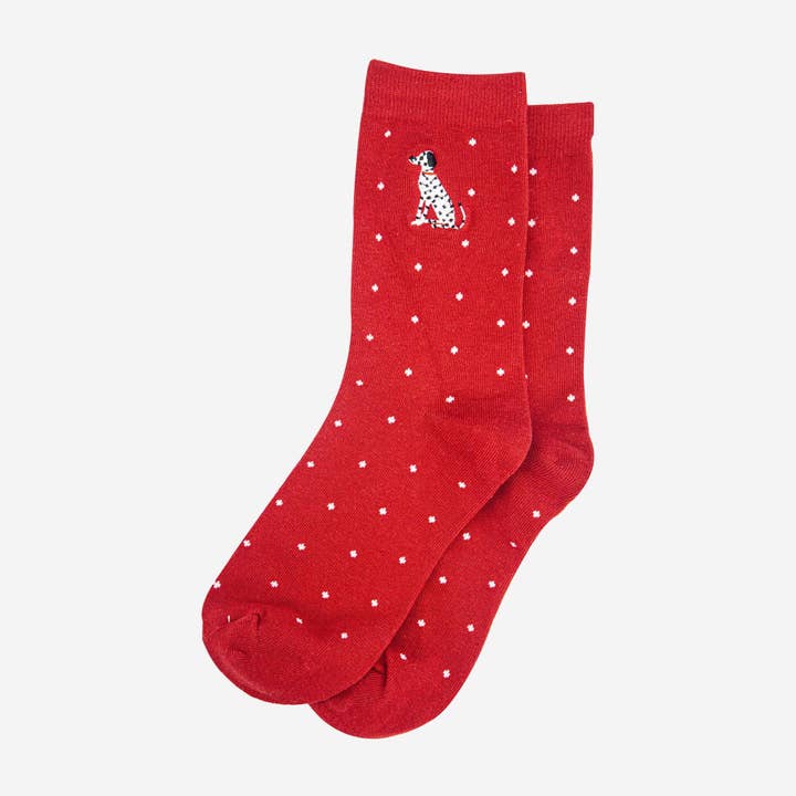 Sock Talk - Wholesale Socks - Women's - Women's Embroidered Ankle Socks - Red, Dalmatian Polka Dot1
