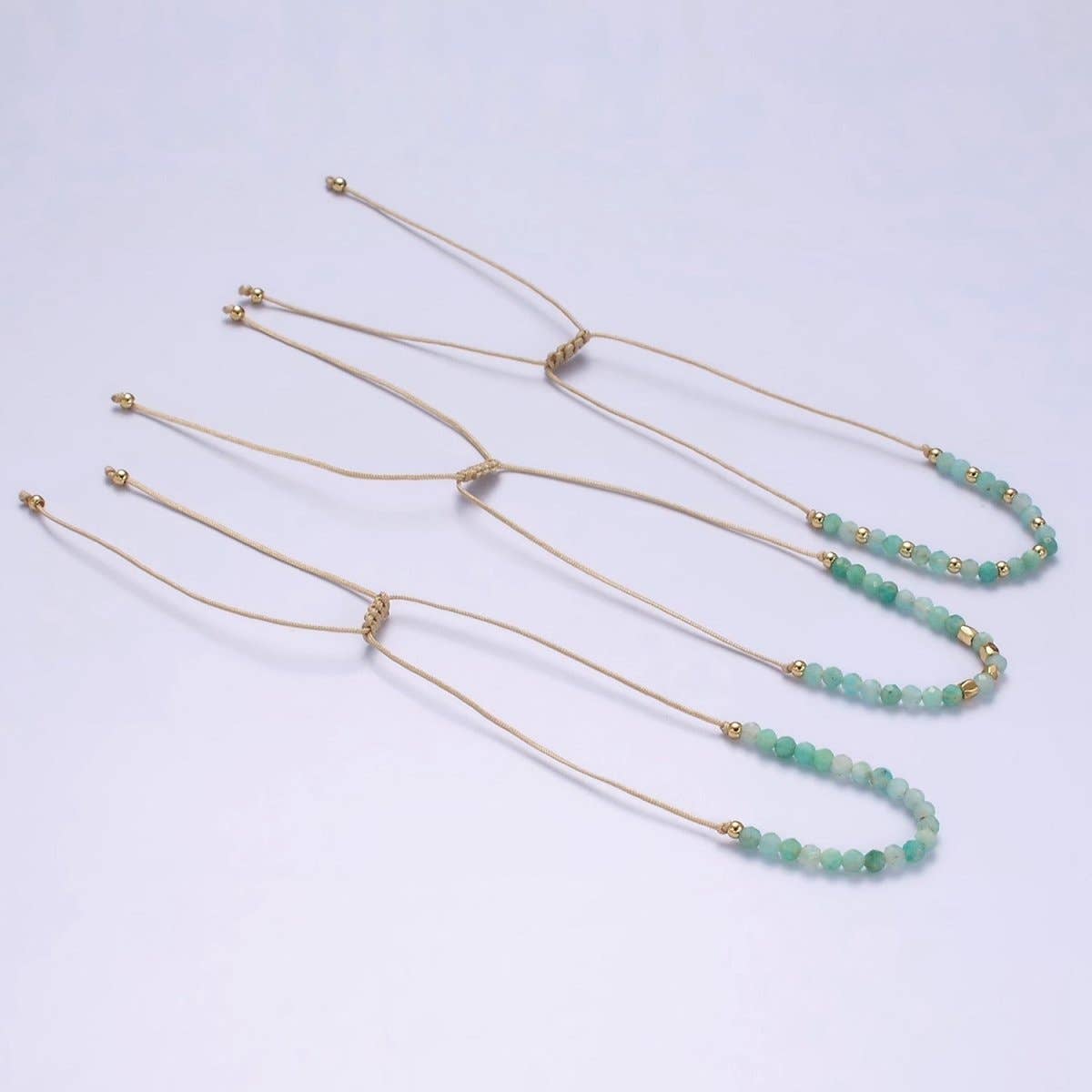 Aim Eternal - Vente Bracelet de perles - Bracelet coulissant minimaliste en corde de coton crème multifacettes turquoise or | WA-2196 - WA-2198 Prix de liquidation5