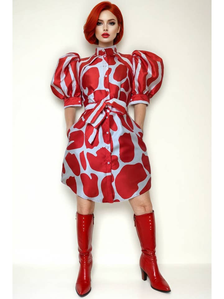 N by Nancy - Vente Robe – femme - A94065 ROBE MIDI IMPRIMÉE (ROUGE, NOIR, BLEU)2