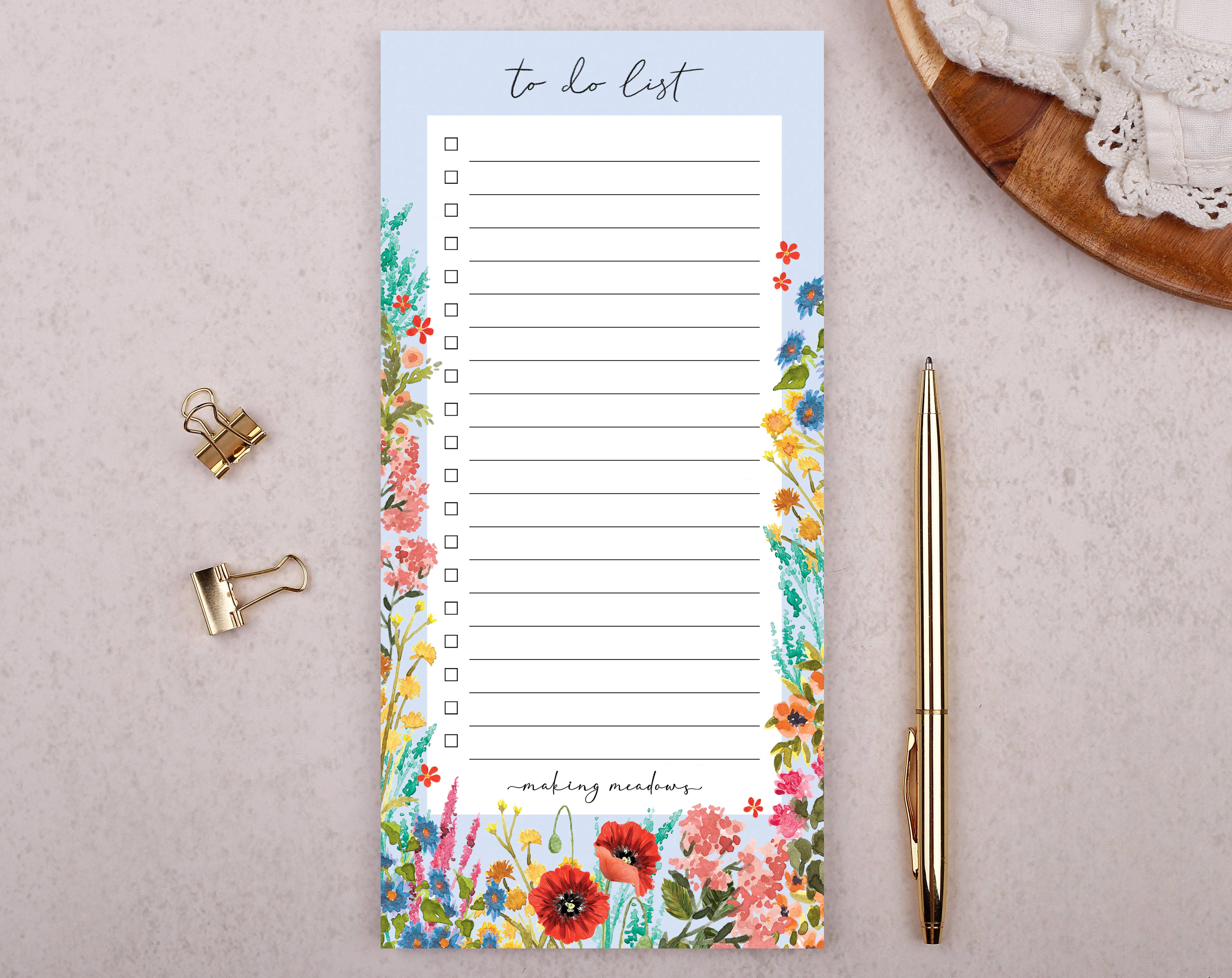 Making Meadows Ltd - Wholesale Notepad - To Do List | Stationery | Blue Floral Notepad Desk Pad0