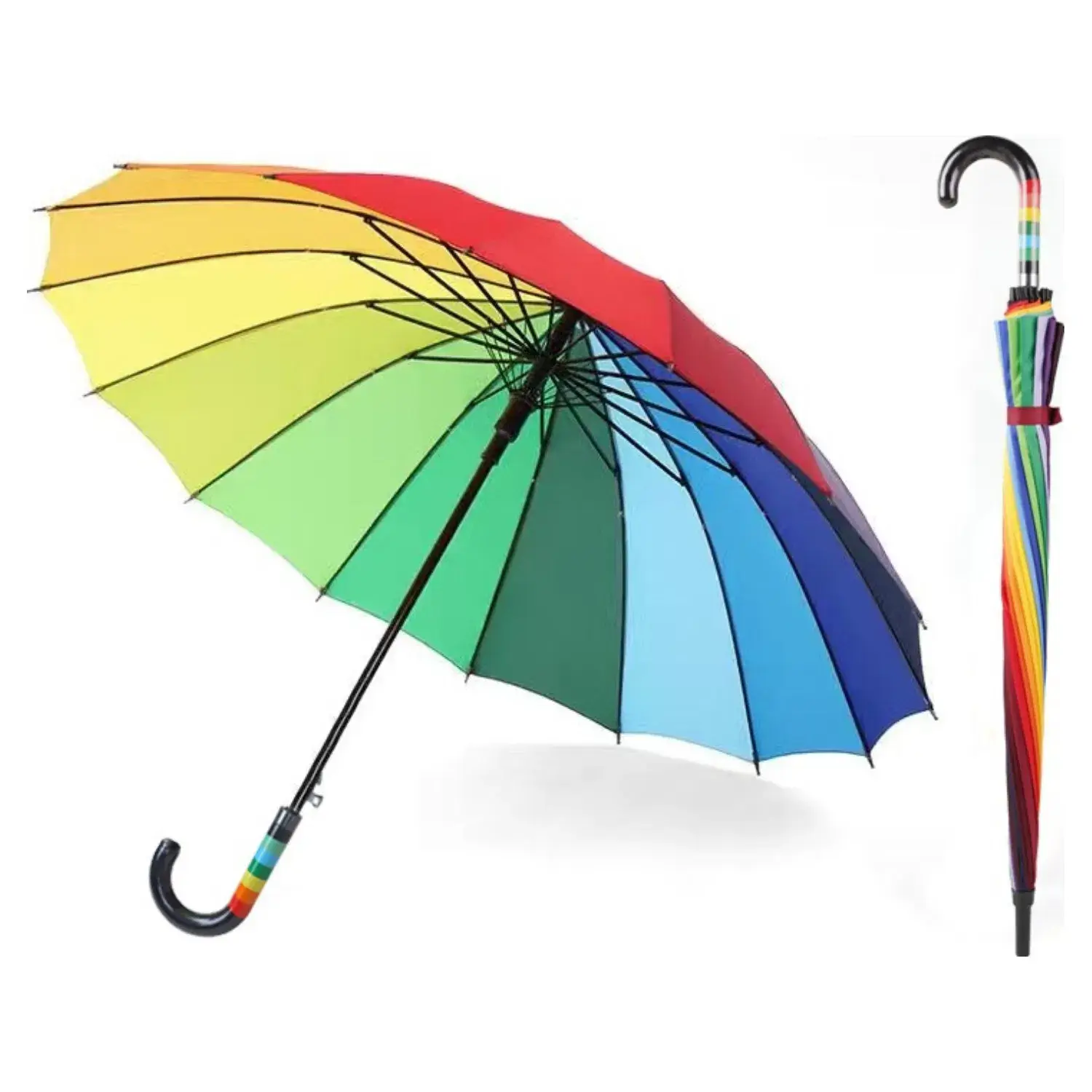 Superbia – wholesale Beach Umbrellas – Auto Open Large Long Stick 16 Ribs Long Rainbow Umbrella 0