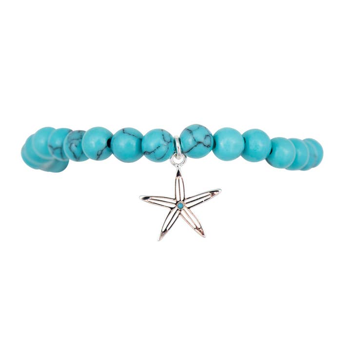 sea bright sea star turquoise stretch bracelet gold for wholesale by The Beach and Back