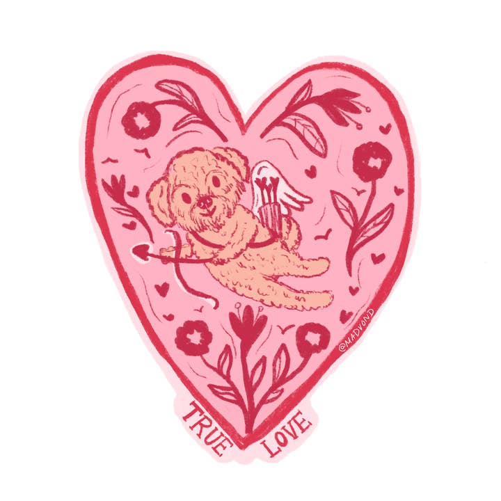 Cupid Dog Valentines Sticker for wholesale by Madison Vermilya Art
