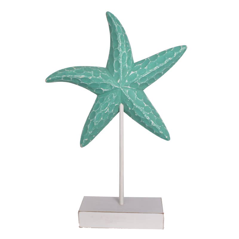 CB Home Collection - Wholesale Decorative Tabletop Object - 12" Aqua Starfish On Stand - Tabletop Decor3
