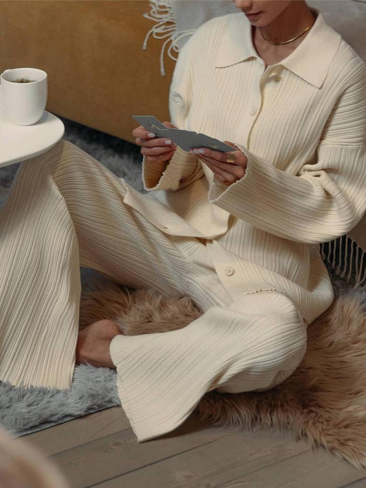 New pit strip sweater cardigan loungewear two-piece set for wholesale by HIDDENBRAND