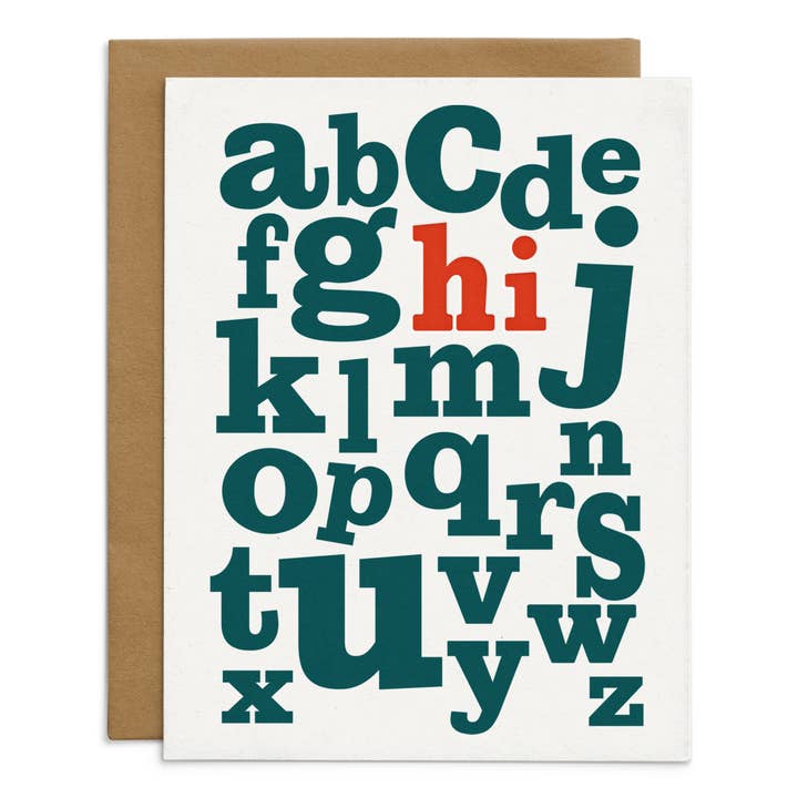 abc Hi Letterpress and Screenprinted Card for wholesale by Starfangled Press