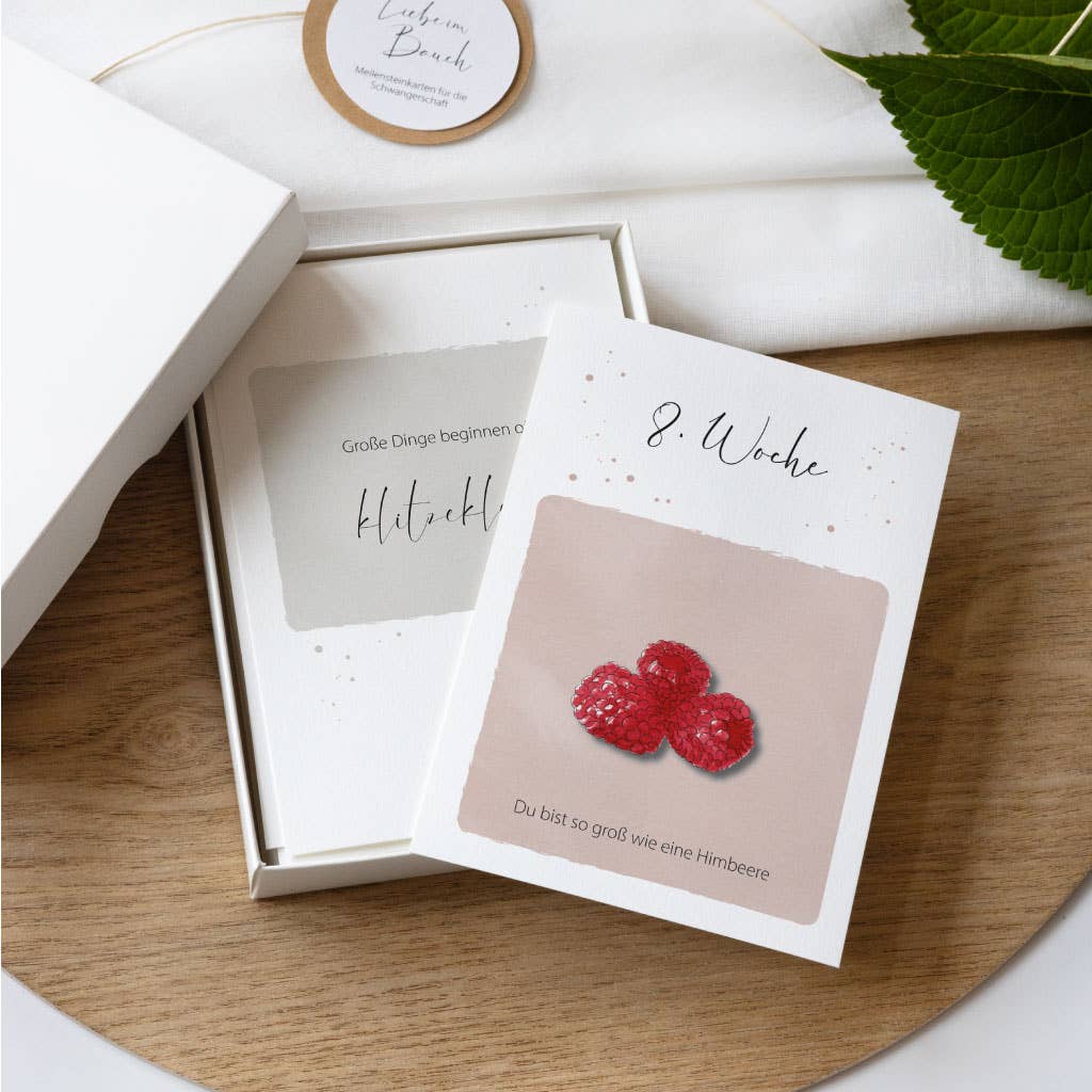 Funkenbunt – wholesale Vardagliga hälsningskort – Graviditetskort med milstolpar – frukt och grönsaker | 52 kort