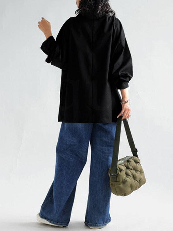 Plush Looks - Wholesale Tunic - Women's - Long Sleeves Loose Solid Color High Neck T-Shirts Tops13