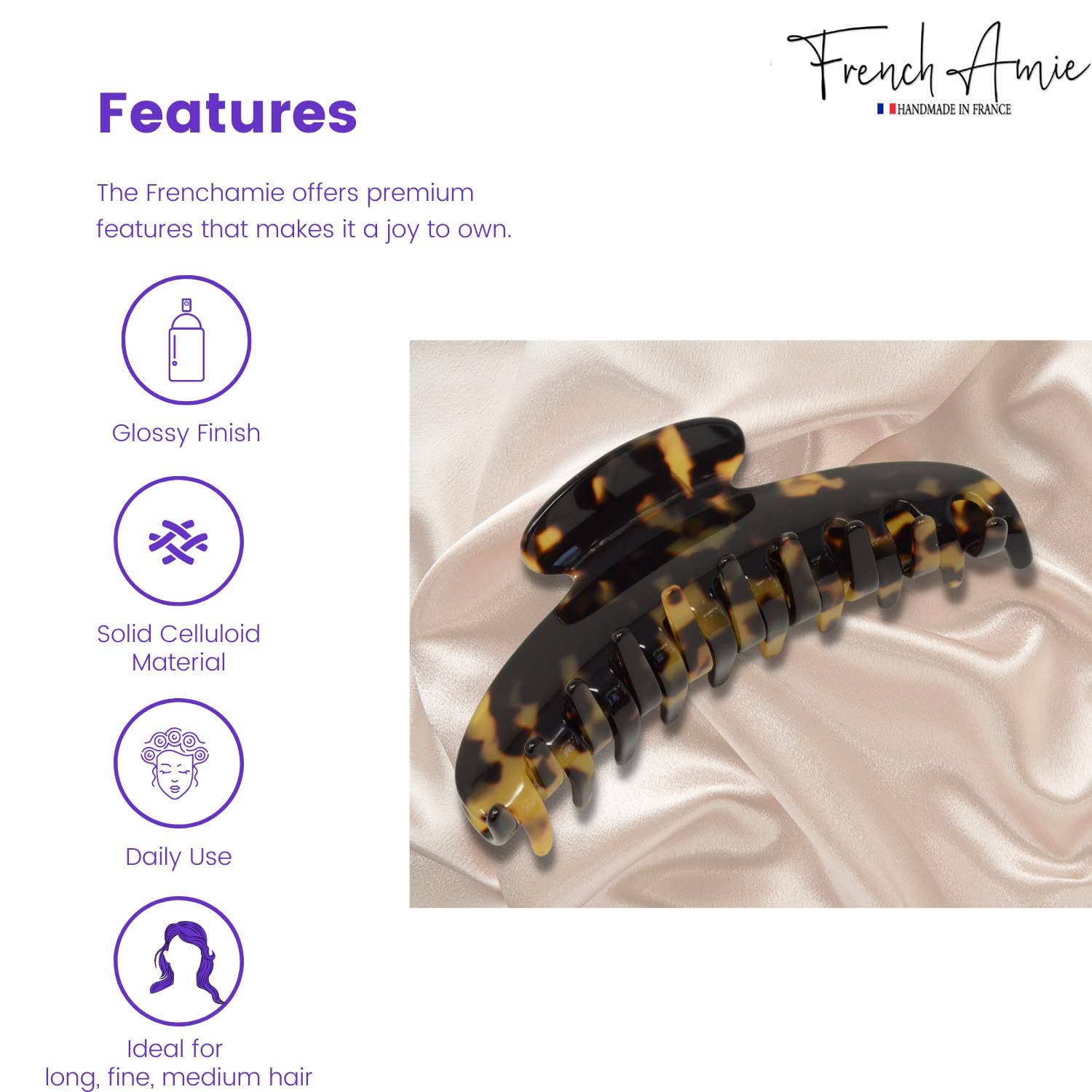 Parcelona - Wholesale Hair Clip - Women's - French Amie Contour Large 4 ¾” Celluloid Handmade Jaw Hair Claw Clip for Women8