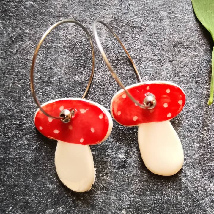 Elisa Sasso Ceramiche - Wholesale Dangle Earrings - Funghetto drop earrings, porcelain, handmade0