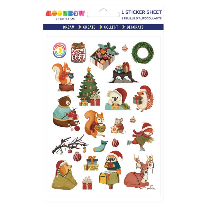 Woodland Christmas Day Glossy Sticker Sheet for wholesale by Moonbow Creative Co.
