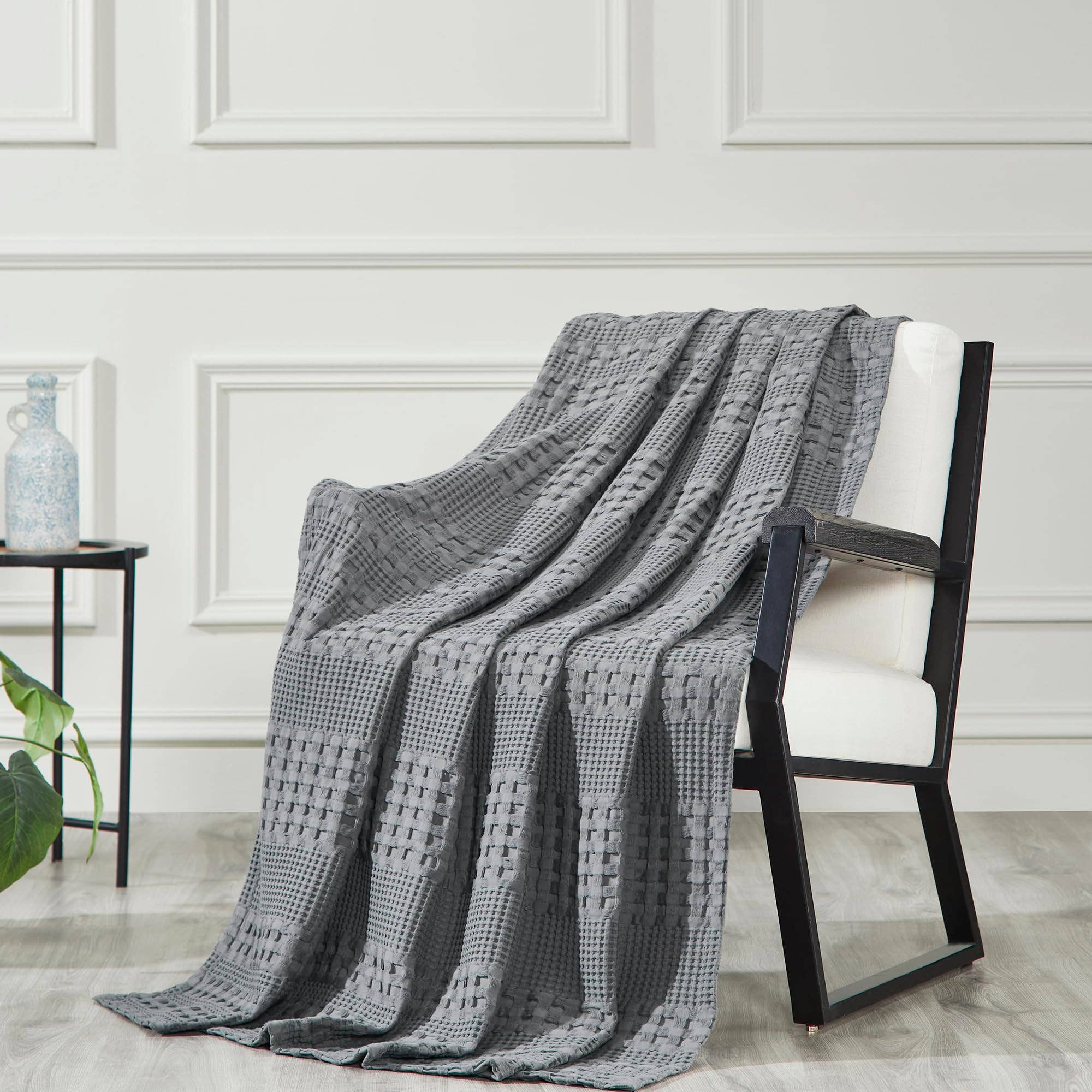 VHC Brands - Wholesale Throw Blanket - VHC Brands Waffle Weave Dark Gray Throw 50x60 - Cotton Blanket for Boho Farmhouse Bedroom & Living Room Decor, Couch, Sofa, Bed1