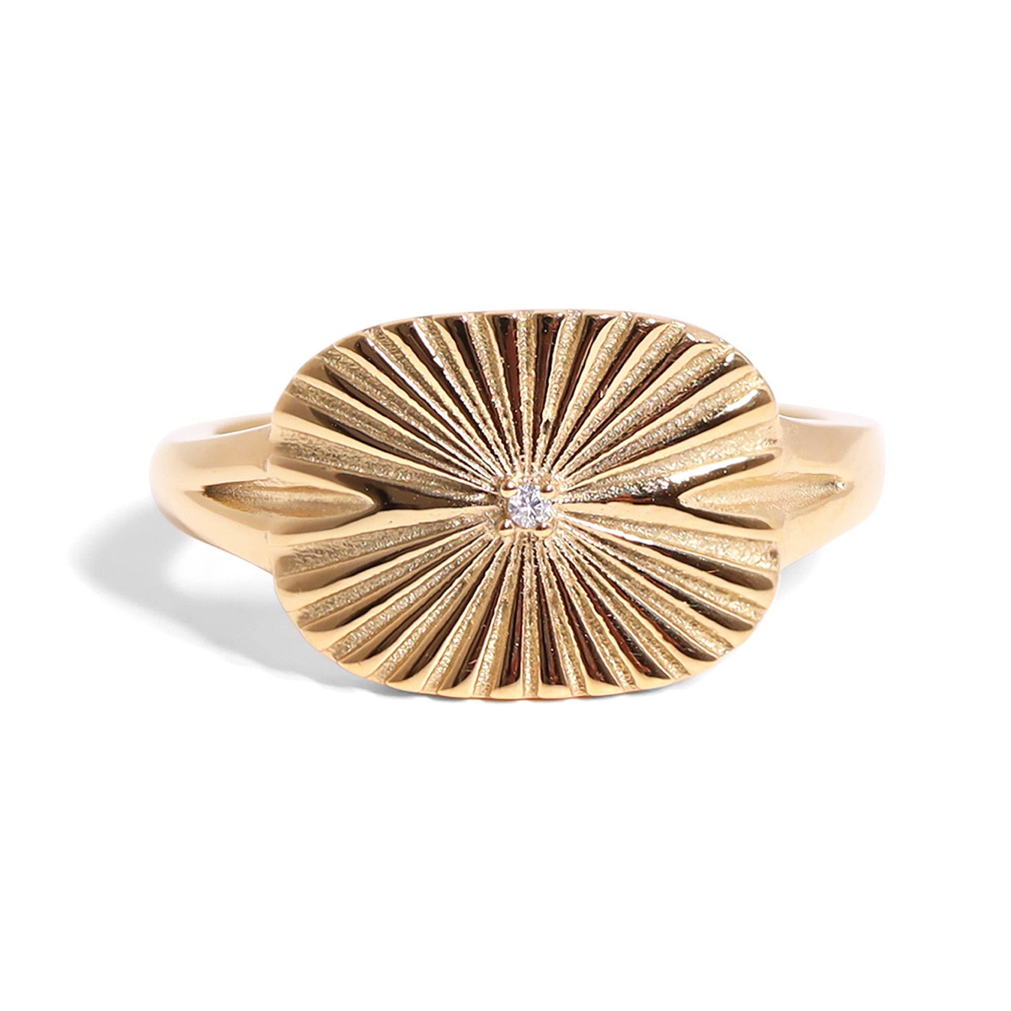 WJW - Wholesale Multi-Stone Ring - Gold Stainless Steel Cubic Zirconia Sunburst Rectangle Ring1