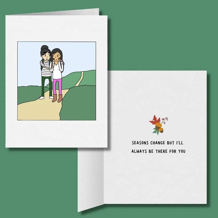 Årstiderne skifter, men jeg vil altid være der for dig | Sødt romantisk lesbisk kort | LGBTQ-jubilæumsgave | WLW Sapphic Love Fall lykønskningskort for engroshandel hos Sesame But Different