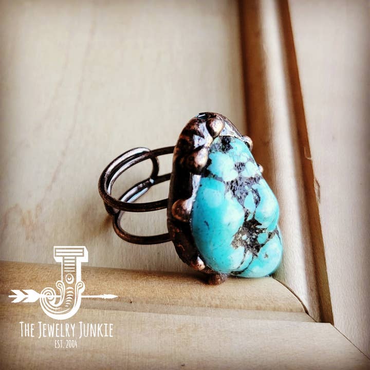 Blue Turquoise Ring set in Antique Copper 012w for wholesale on Faire