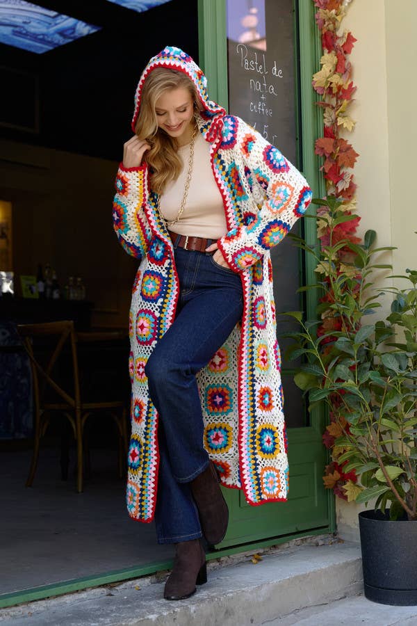 SAACHI – Engroshandel Kimono - Dame – Hæklet uldhætte Kimono Lang0