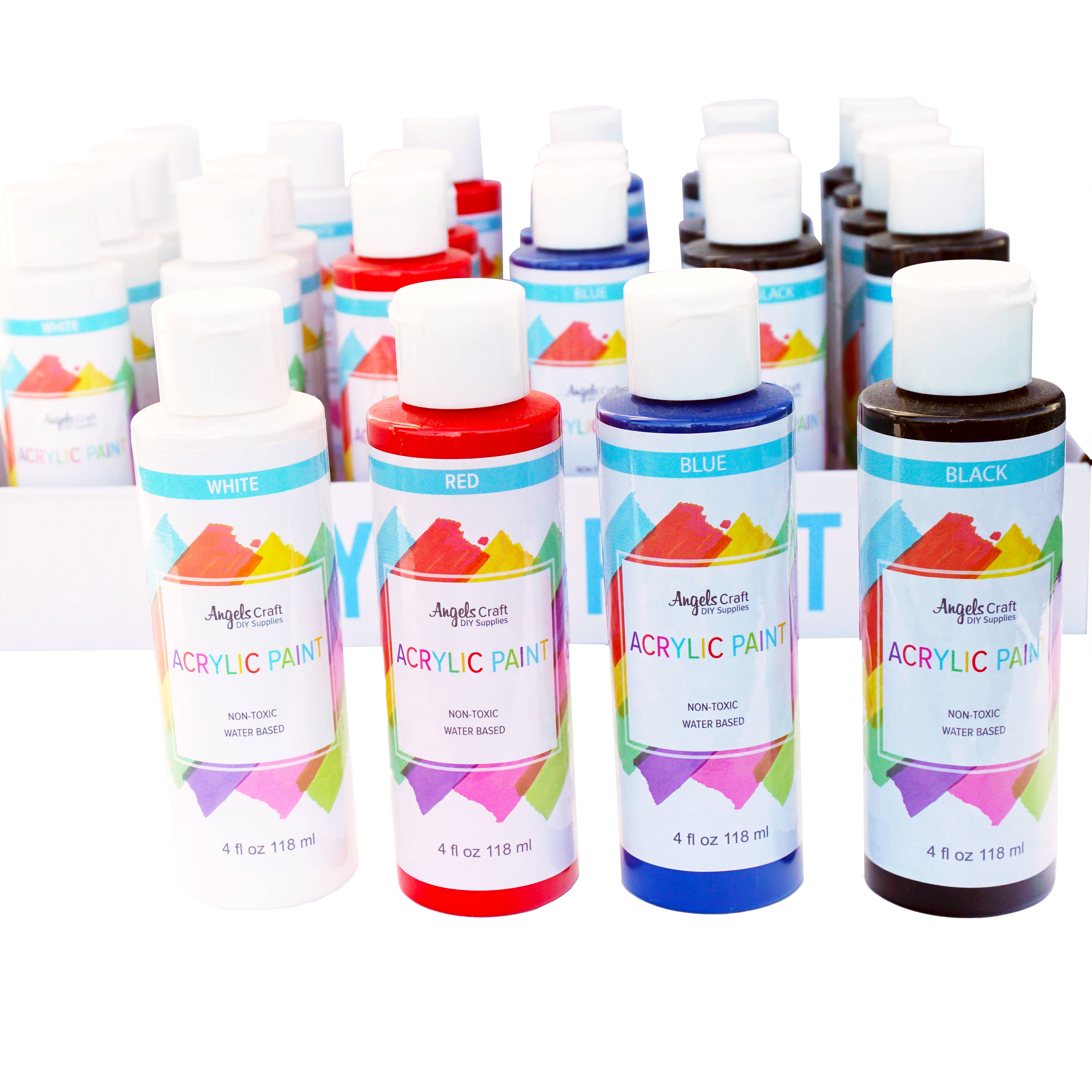 Angels Craft - Vendita all'ingrosso Set da pittura - Pittura acrilica in 4 colori, confezione da 24 bottiglie da 4 oz (118 ml)1