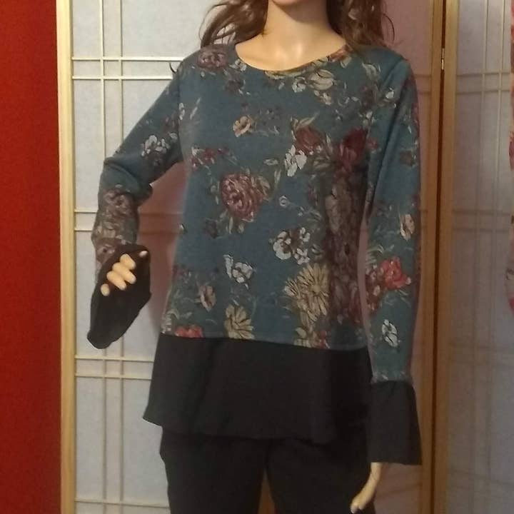 Round neck mix media knit top for wholesale by Jones & Ivy Collections, Inc.