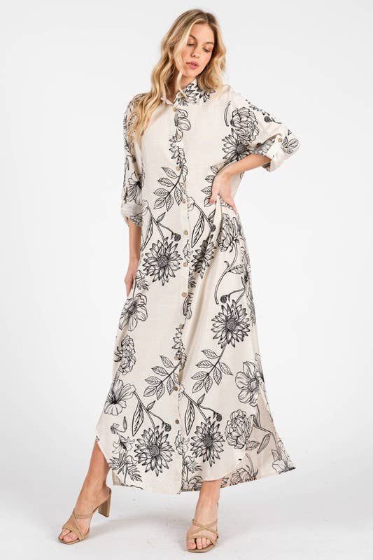 Pink Irene Wholesale - Wholesale Dress - Women's - Women Woven Floral Print Button-Down Maxi Dress14