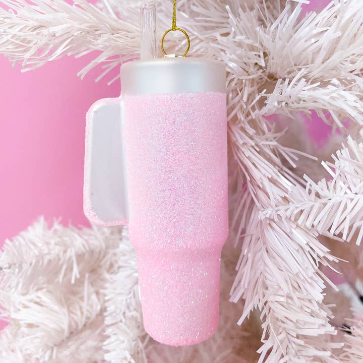 Rock Paper Scissors - Wholesale Ornament - Pink Glittered Trendy Tumbler Christmas Ornament