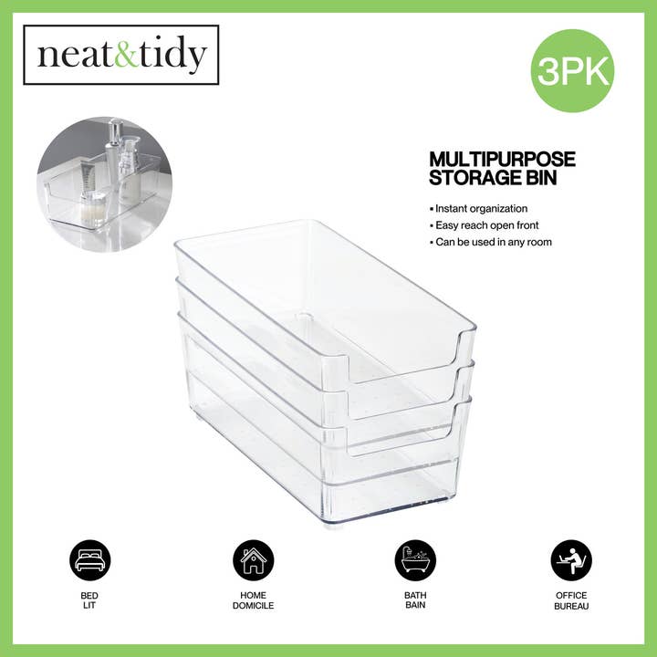 Moda at Home Enterprises, Ltd - Wholesale Storage Bin - N&T 3PK PET SMALL RECTANGLE STORAGE BINS CLEAR