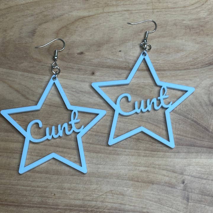 Bound Kitten - Wholesale Dangle Earrings - BDSM Cunt Earrings, Baby Blue Acrylic