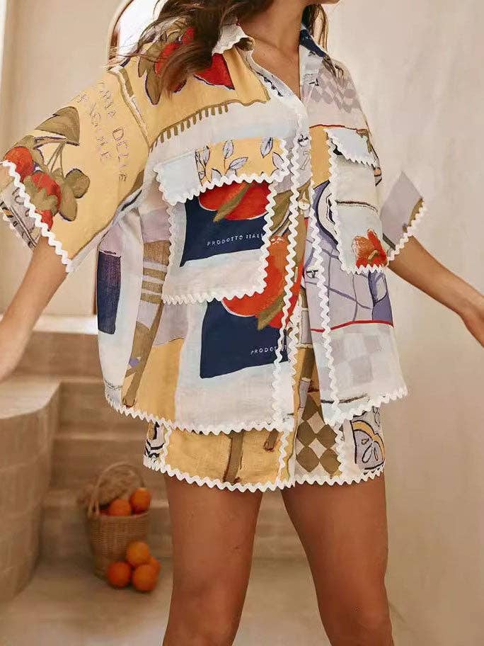 MEHRFACH Bedrucktes Kurzarm-Top und Shorts-Set für den Großhandel auf Faire1