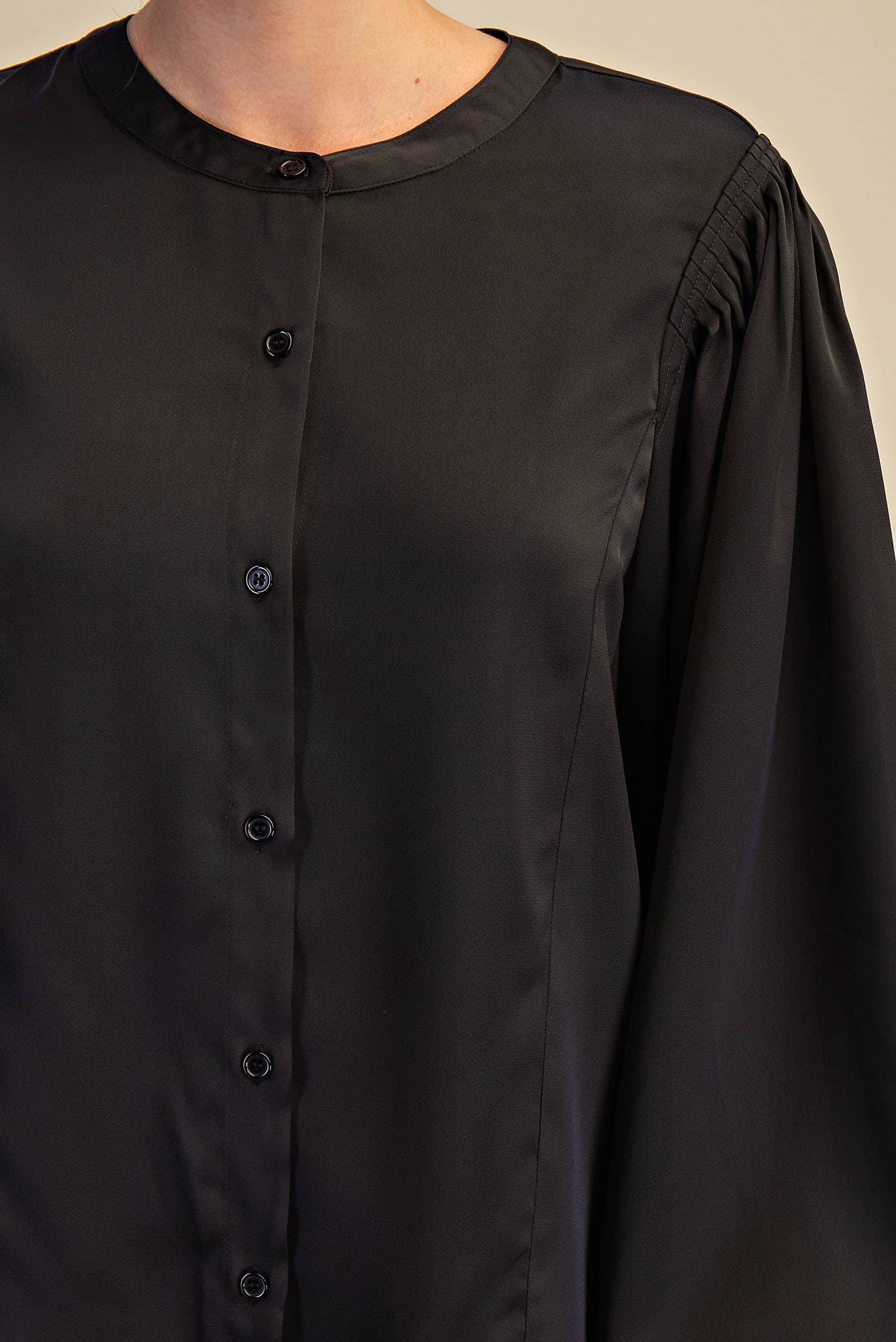 Glam - Wholesale Blouse - Women's - Round Neck Button Down Puff Long Sleeve Satin Top10