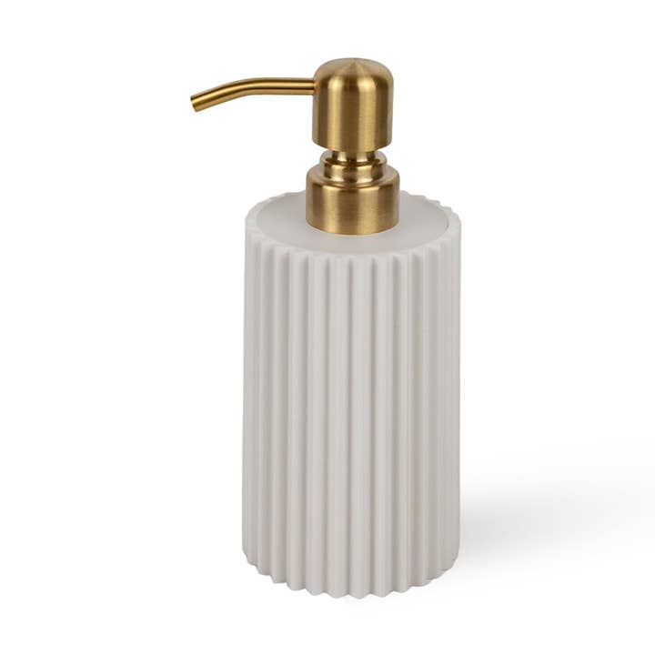 Joie Designs Co. | Refillable Bottles - Wholesale Soap Dispenser - Modern Ribbed Soap Dispenser – 10oz Vanilla White, Gold Pump3
