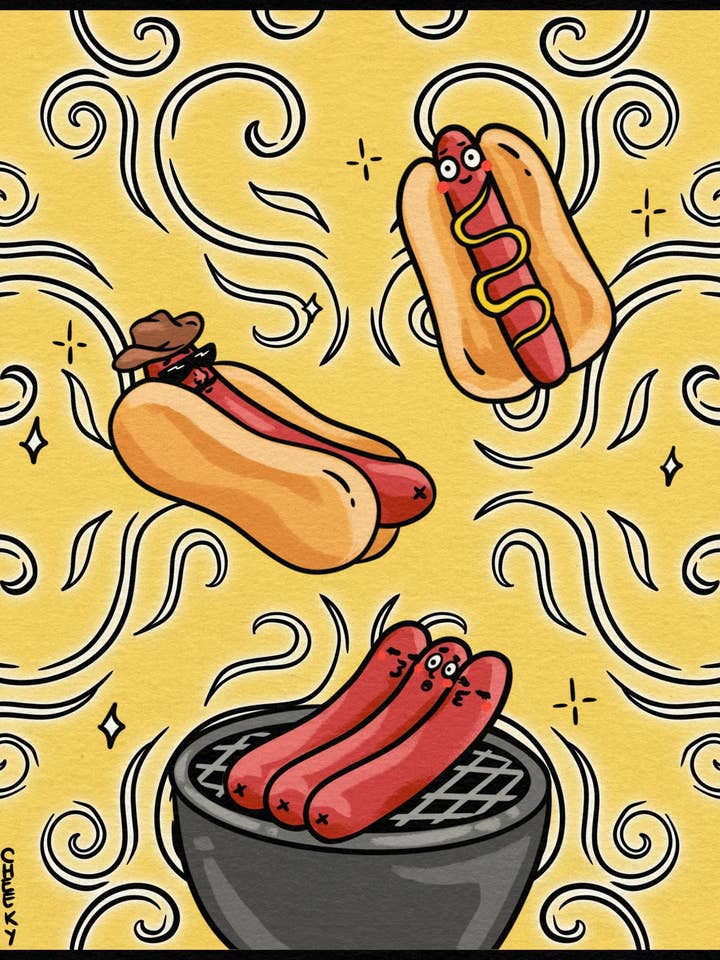 Impression d'art Hot Dawg Summer pour la vente par Cheeky Art Studio