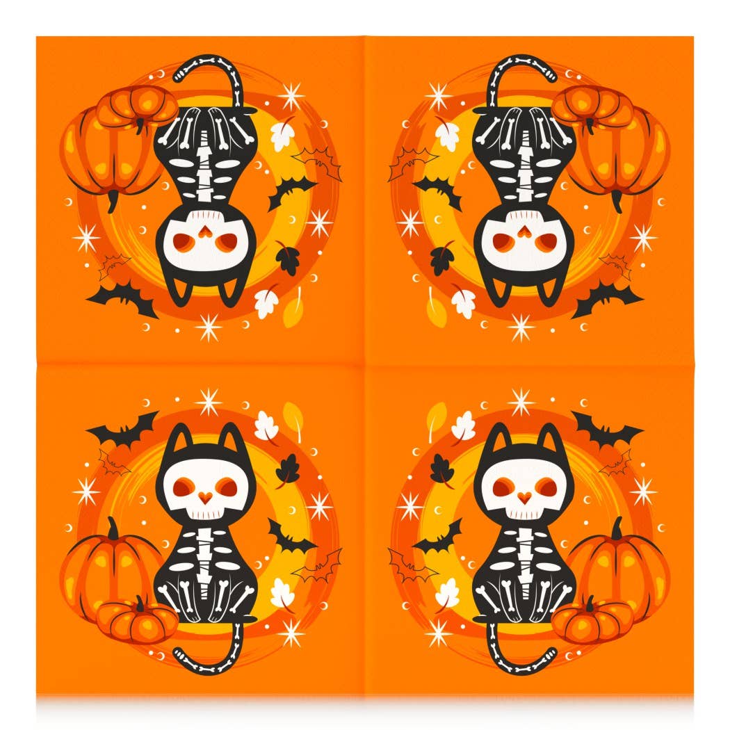 Renova - Wholesale Disposable Napkin - Halloween Paper Napkins Cat Skeleton1
