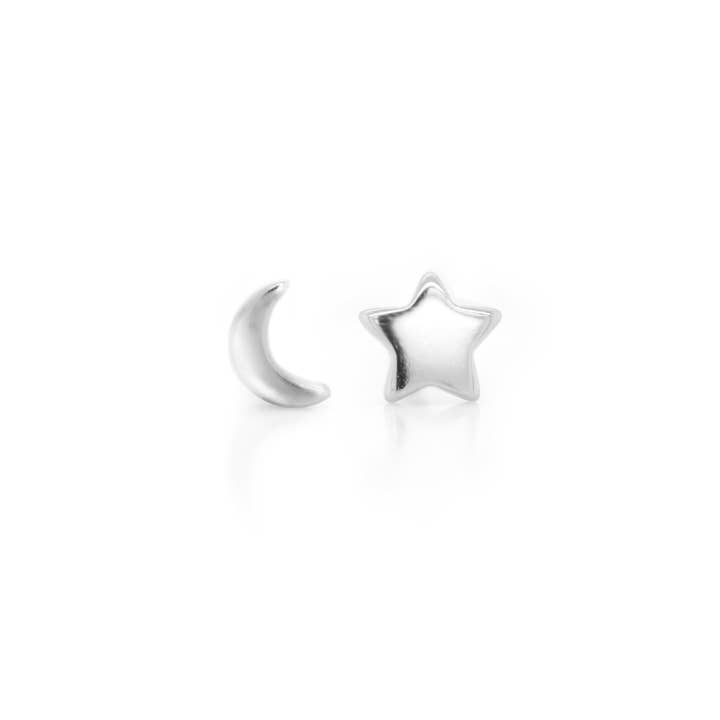 Aurora Jewels - Wholesale Stud/Post Earrings - Plain Petite Mismatched Moon & Star Studs