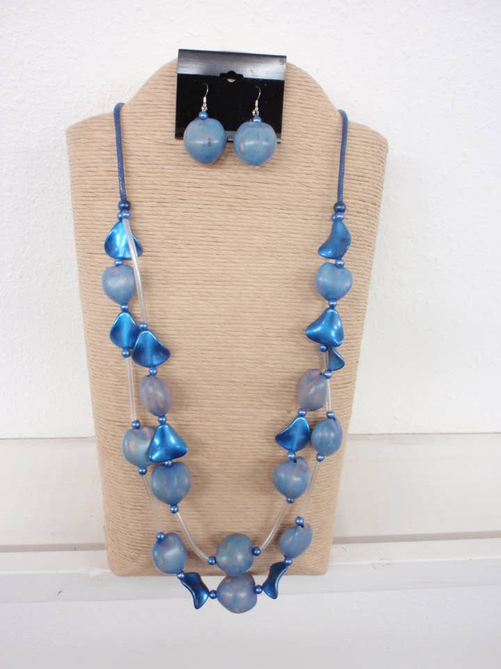 BLUE WAX CORD WITH BLUE LUMBANG AND BLUE RESIN NECKLAC SET for wholesale by International Duru's