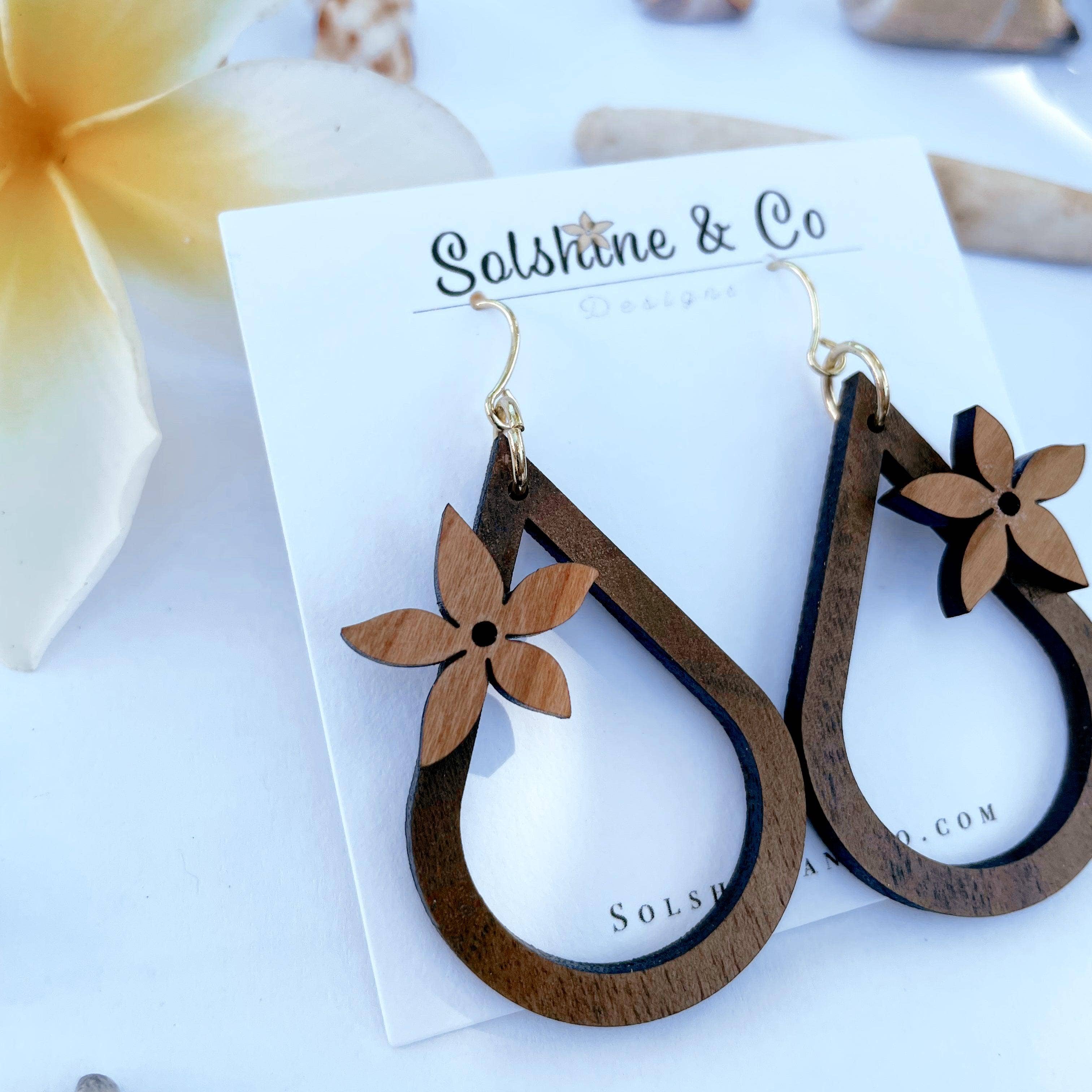 Solshine and Co - Wholesale Dangle Earrings - Walnut Drops With Hardwood Pua1
