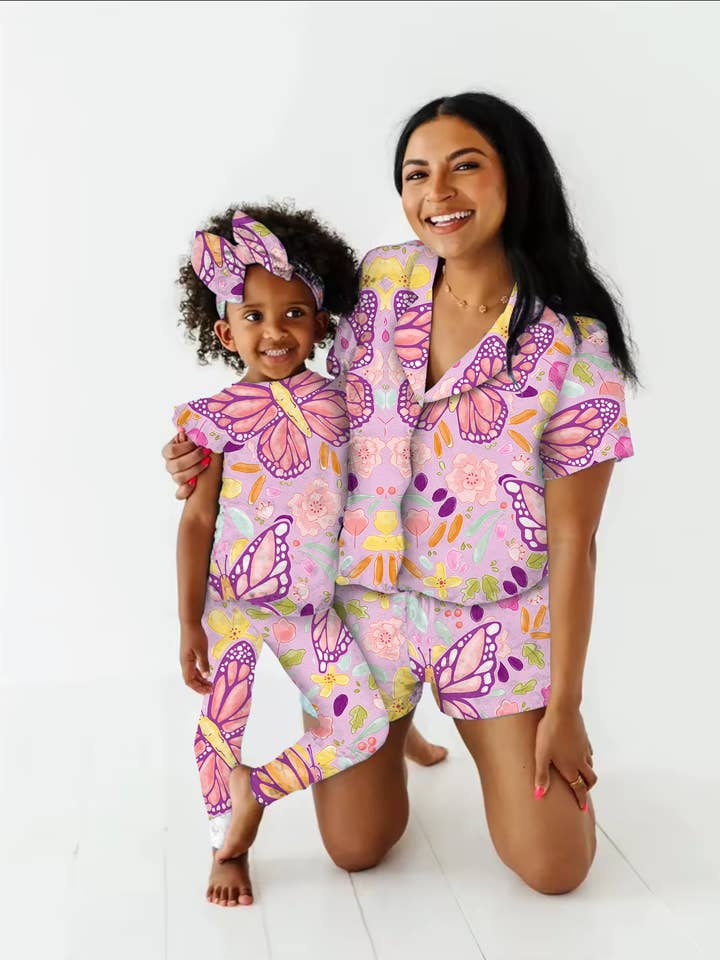 Pijama corto de bambú para mujer Butterfly Bliss | Conjunto acogedor para venta al por mayor de Rayns Tiny Stitches