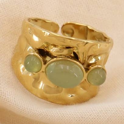 Adjustable hammered steel ring with mother-of-pearl stone cabochons 0425036 for wholesale by Lilas de Seine