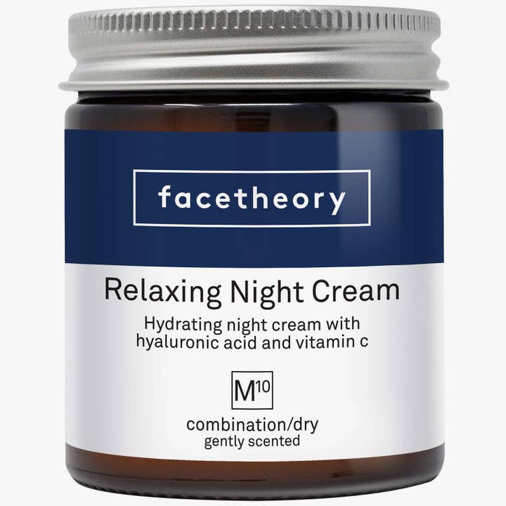 Crème de nuit relaxante M10 à l'acide hyaluronique, aux vitamines C et E pour la vente par facetheory vegan skincare