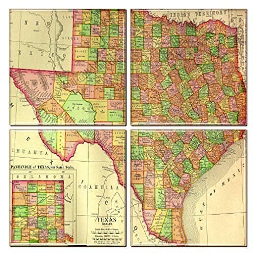 Texas Coaster of Vintage Landkarte (4er-Set) für den Großhandel von City Souvenirs