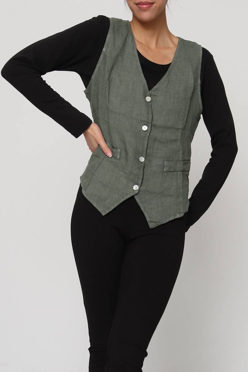 LÉA & LUC - Wholesale Button Down Shirt - Women's - Sleeveless shirt in 100% Linen REF. 514661