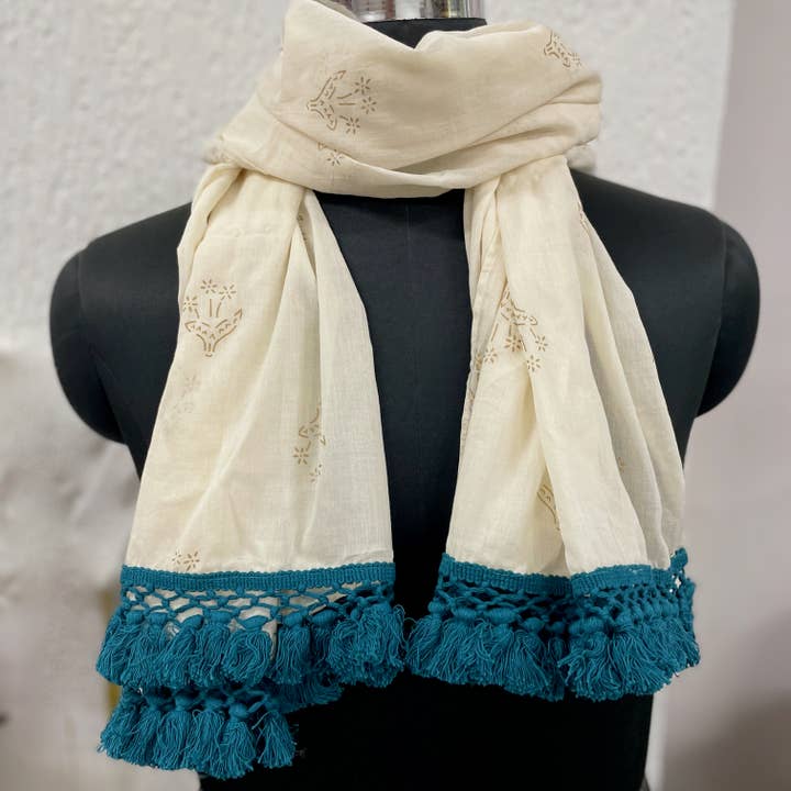 Sewing New Futures, Inc - Wholesale Scarf - Women's - Cream-Golden Woven Cotton Long Scarf9