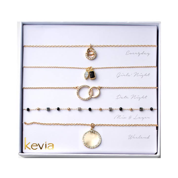 Gold Pavé Circle and Stone Necklace Set for wholesale by Kevia