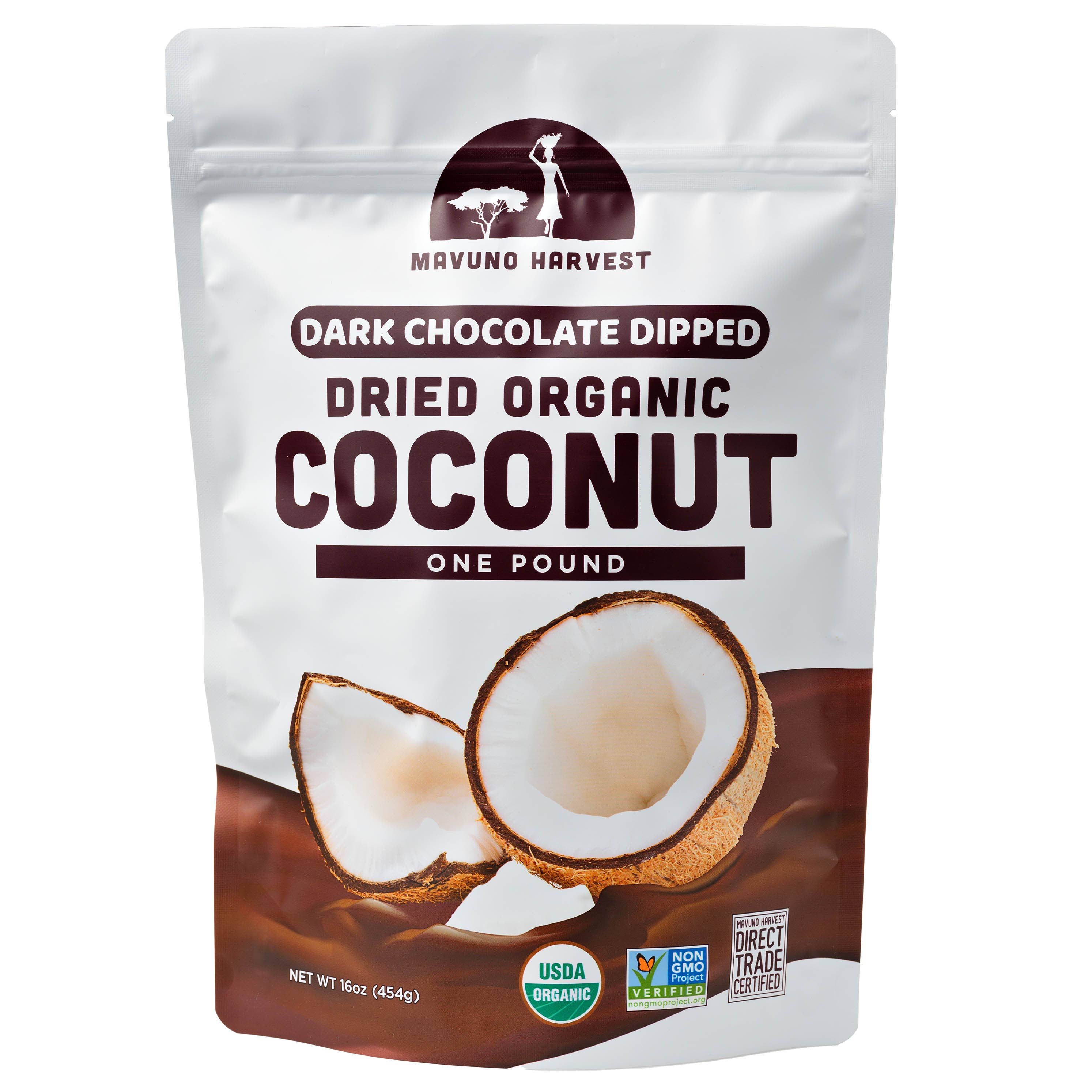 Mavuno Harvest Organics - Vente Fruits secs/déshydratés - Coffret de 6 paquets de noix de coco séchée enrobée de chocolat noir biologique5