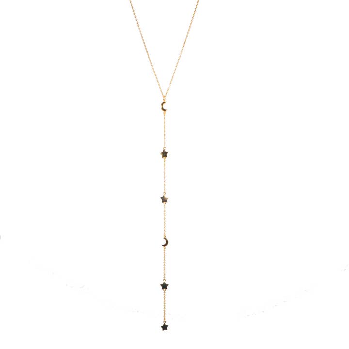 sterling star and moon Y necklace for wholesale by Marlyn Schiff