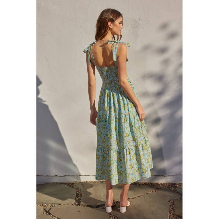 DAISY BLUE Pleasing Smocked Top Tiered Midi Dress for wholesale on Faire