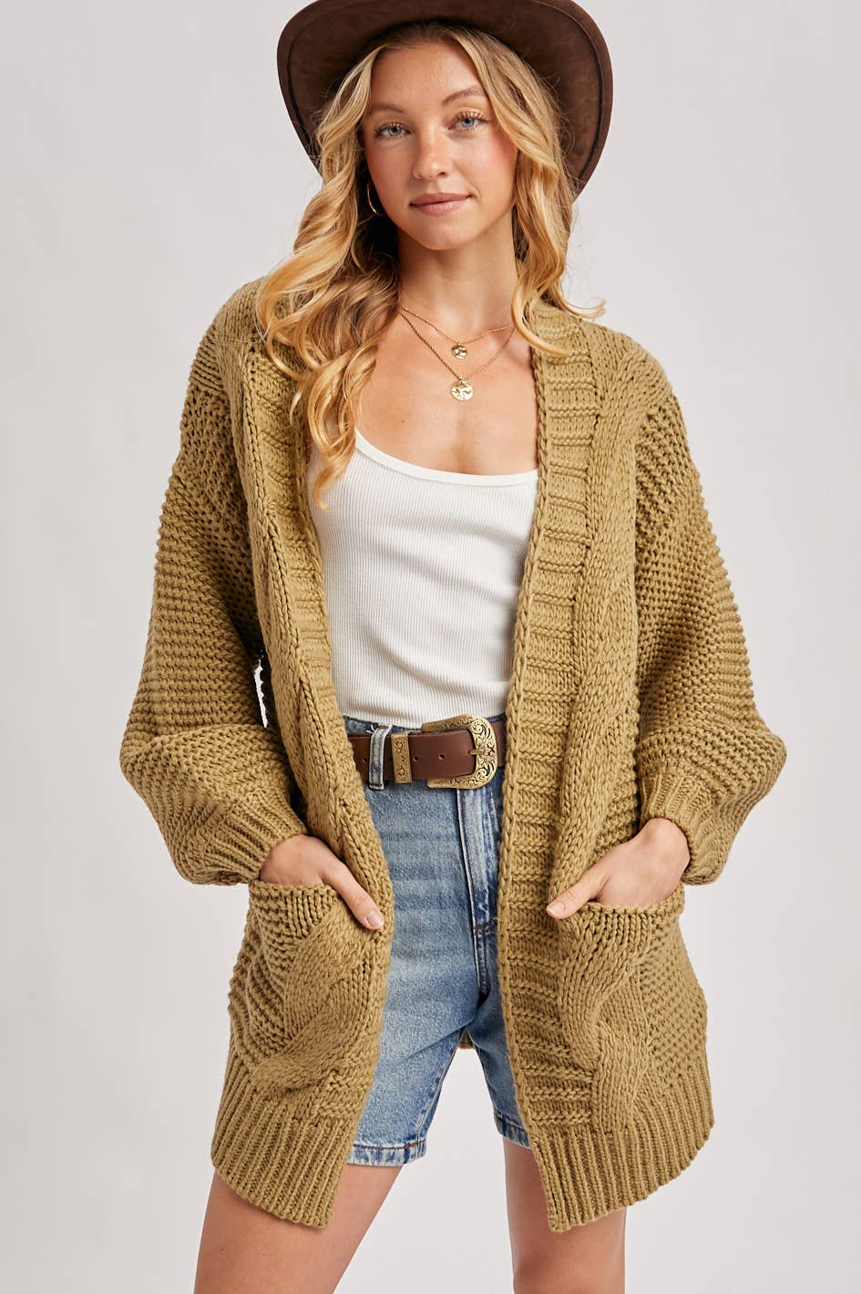 Bluivy - Vente Cardigan – femme - CARDIGAN À MANCHE LANTERNE À CÂBLE10